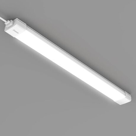 Plug & Play Linkable Waterproof LED Tube Light - 2FT, 18W, 5000K with Switch Cord, Easy Ceiling/Wall Installation for Garage, Under Cabinet, Shop Light