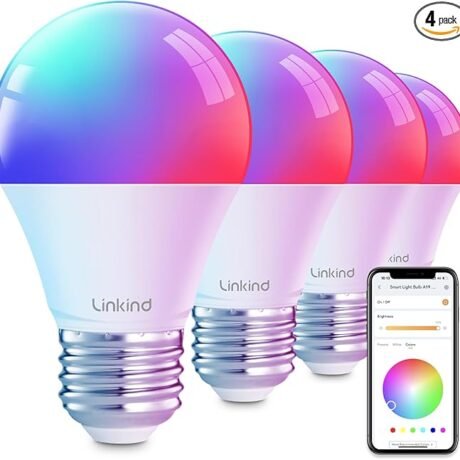 Linkind Smart Light Bulbs, Smart Bulb That Work with Alexa & Google Home, LED Light Bulbs Color Changing, 104 Preset Scene, Music Sync, A19 E26 2.4GHz RGBTW WiFi Bluetooth Light Bulb 60W, 800LM, 4Pack