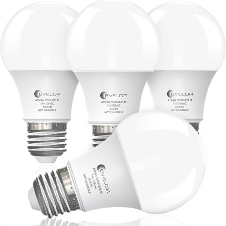 A19 LED Light Bulbs,60 Watt Equivalent Daylight 5000K with E26 Base,Efficient 9W,800 Lumens Non-Dimmable LED Bulbs,15000 Hours, Ideal for Bedroom Living Room, 4-Packs