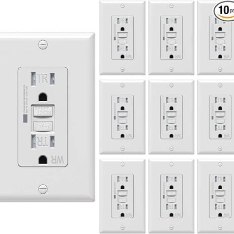 [10 Pack] WEBANG Self-Test GFCI Outlets, Tamper-Resistant and Weather-Resistant, GFCI Receptacle with LED Indicator, Decorative Wall Plates and Screws Included, 15 Amp/125 Volt, UL Listed, White