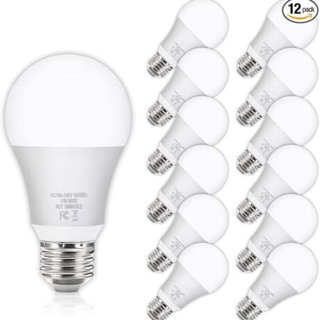 Yochoice 12Pack A19 LED Light Bulbs 100 Watt Equivalent 5000K Daylight White, No Flicker E26 Medium Screw Base Bulbs, 1100Lumens, Non Dimmable