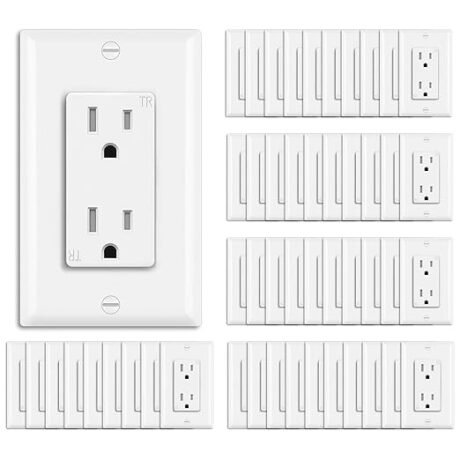 BESTTEN 50 Pack 15 Amp Decorator Receptacle Outlet, Tamper Resistant Receptacle, Residential and Commercial Use, Wallplate Included, 15A/125V/1875W, UL Listed, White