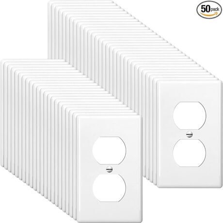 Hoteam 50 Pcs Duplex Wall Plates Kit Electrical Outlet Cover 4.50 x 2.76 Inch Home Standard Size 2 Gang Receptacle Covers Polycarbonate Thermoplastic Wall Outlet Cover Electrical(White)