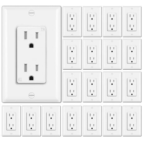 BESTTEN 20 Pack 15 Amp Tamper Resistant Decor Receptacle, Standard Electrical Wall Outlet, Residential and Commercial Use, 15A/125V/1875W, UL Listed, White