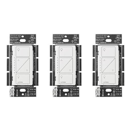 Lutron Caseta Original Smart Dimmer Switch (Lutron Smart Hub Required), for LED Lights, 150 Watt, Single-Pole/3-Way, No Neutral Required, PD-6WCL-WH 3-PACK, White, 3 Pack