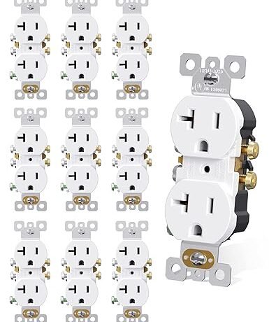 AIDA 20 Amps Outlets Duplex Electrical Receptacle Outlets, Electrical Outlet, 20Amp 125V Heavy-Duty Wall Outlet, Residential, 3-Wire, Self-Grounding, UL Listed, Side Wire (10 Pack, White)