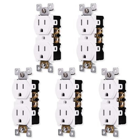 GE Grounding Duplex 5 Pack, in Wall Receptacle, Tamper Resistant, 3 Prong Socket, Easy Install, 15 Amp, UL Listed, White, 41869