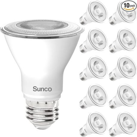 Sunco 10 Pack PAR20 LED Bulbs 50W Equivalent 7W Dimmable, CRI90 3000K Warm White 470 Lumens E26 Medium Base IP65 Waterproof Indoor Outdoor Home Residential Super Bright Wide Area Flood Light - UL