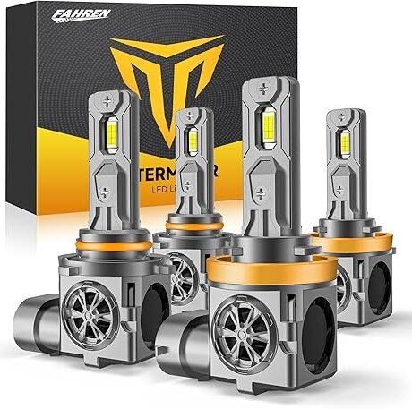 H11 9005 LED Bulbs Combo, 60,000LM Super Brighter, 1:1 Halogen Mini Size, 6500K White H9 H8 HB3 Driving Light Bulbs with Fan, Plug and Play, Automotive light Assemblies, Pack of 4