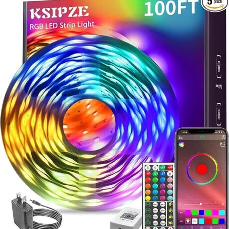 KSIPZE 100ft Led Strip Lights RGB Music Sync Color Changing Bluetooth Led Lights with Smart App Control Remote Led Lights for Bedroom Room Lighting Flexible Home Décor