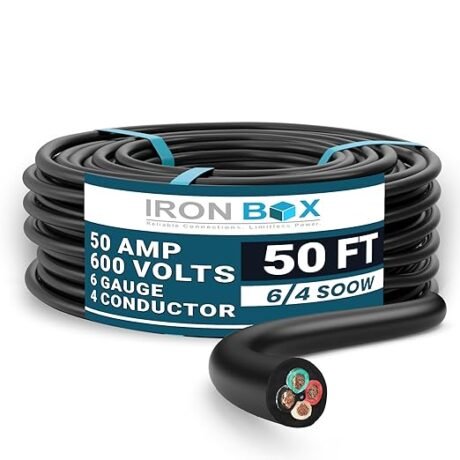 IronBox Electric - 6/4 SOOW Bulk Cable - 6 Gauge 4 Conductor - Rated for 600V, 50A - Water & Oil Resistant Cable for Industrial & Residential Use - Ideal for Generators,Circuits,Data Centers(50 Foot)