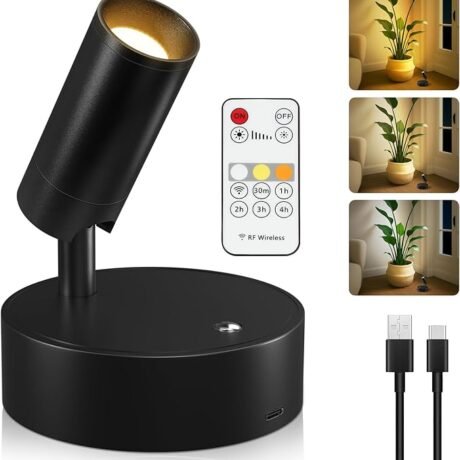 Kimjo Spot Lights Indoor, Wireless LED Spotlight, Uplighting Indoor with Remote and Dimmable, Accent Lighting for Plants, Picture, Battery Operated Wall Light