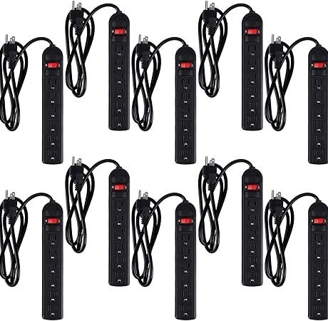 Hoteam 10 Pcs Power Strip Bulk 6 Outlet Surge Protector Power Cord Electrical Extension Cord with Switch Low Profile Plug Flat for Home Office(4 ft,Black)