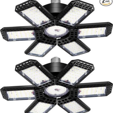 2 Pack Garage Light, 200W 20000LM 6500K LED Shop Lights, Garage Lights Ceiling Led with 6+1 Deformable Panels, Screw in E26/E27 Socket Bulb for Warehouse, Workshop, Basement, Barn Lighting